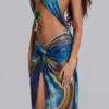 Quartz-Maxikleid mit Neckholder und Kristallen