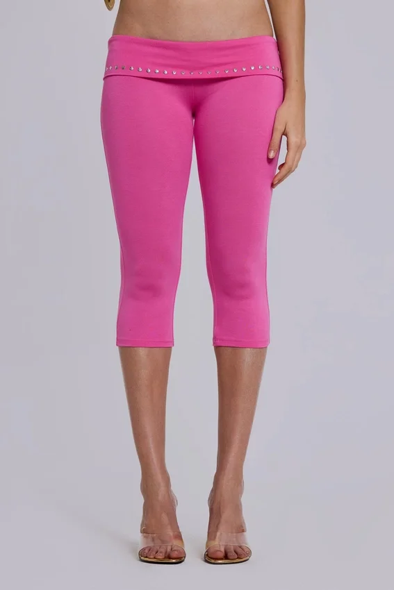 Quinn Caprihose aus Jersey mit Nieten in Rosa