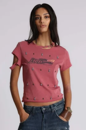 Rally T-Shirt mit Distressed-Effekt und Verzierungen