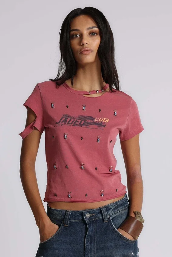 Rally T-Shirt mit Distressed-Effekt und Verzierungen