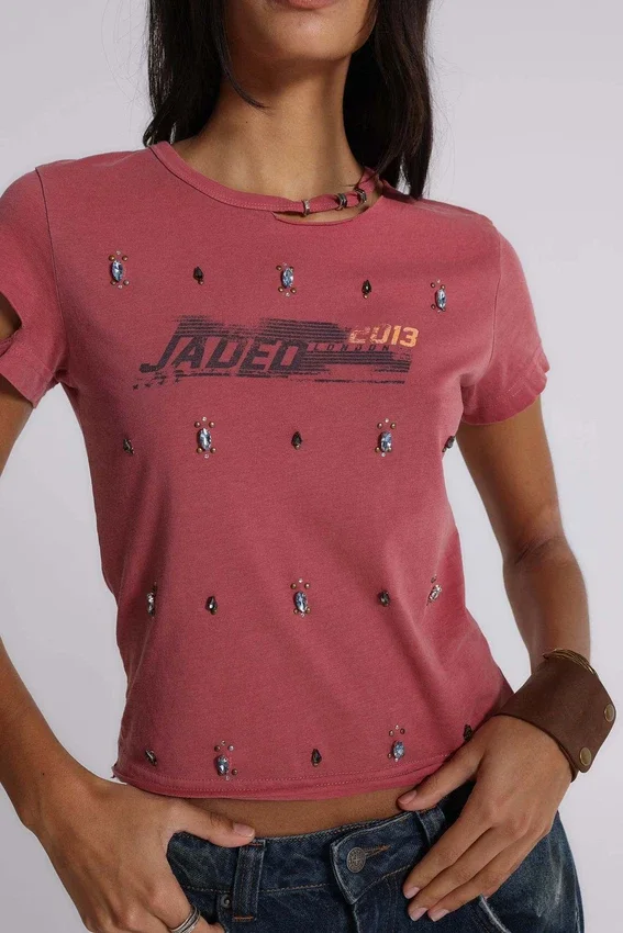 Rally T-Shirt mit Distressed-Effekt und Verzierungen