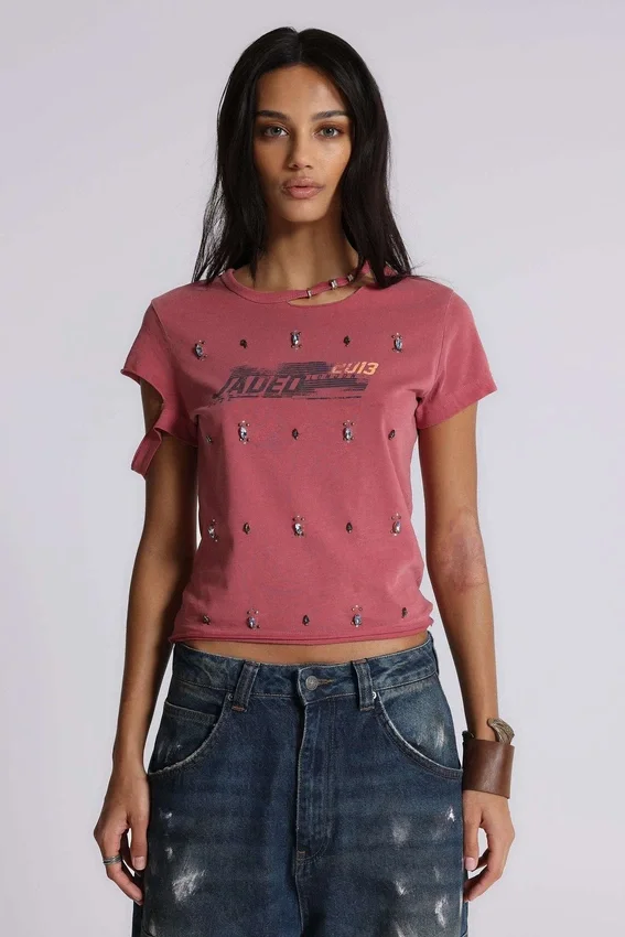 Rally T-Shirt mit Distressed-Effekt und Verzierungen