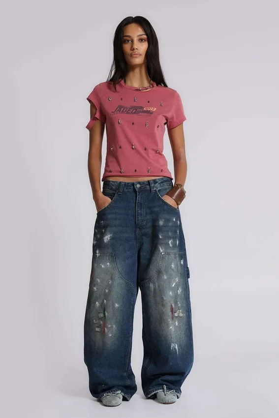 Rally T-Shirt mit Distressed-Effekt und Verzierungen