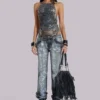 Rückenfreies Oberteil mit Bändern im Kettenhemd-Look