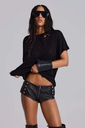 Rebel Military Mini-Shorts aus PU-Leder