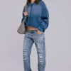 Rider-Jeans mit niedriger Leibhöhe und geradem Bein in heller Waschung