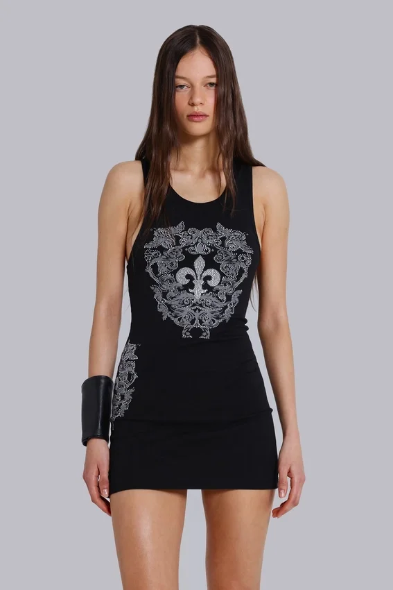 Rock Revival Mini-Kleid im Westen-Stil mit Strass-Fleur-de-Lis-Motiv