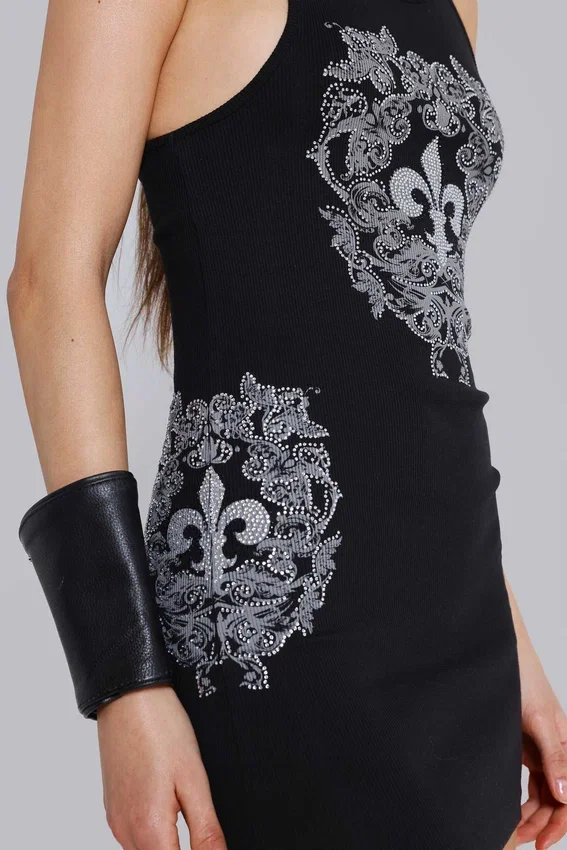 Rock Revival Mini-Kleid im Westen-Stil mit Strass-Fleur-de-Lis-Motiv