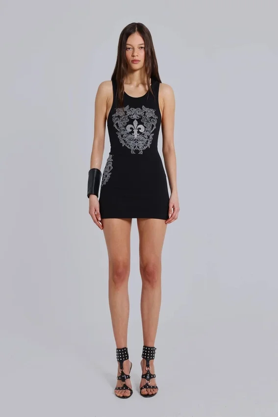 Rock Revival Mini-Kleid im Westen-Stil mit Strass-Fleur-de-Lis-Motiv
