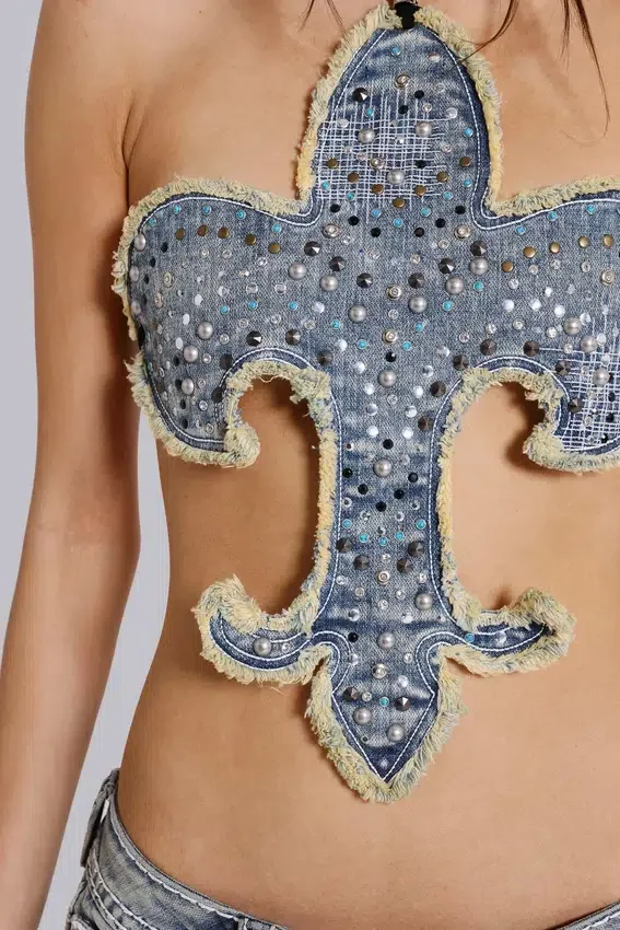 Rock Revival Oberteil mit Nieten und Fleur-de-Lis-Motiv