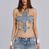 Rock Revival Oberteil mit Nieten und Fleur-de-Lis-Motiv