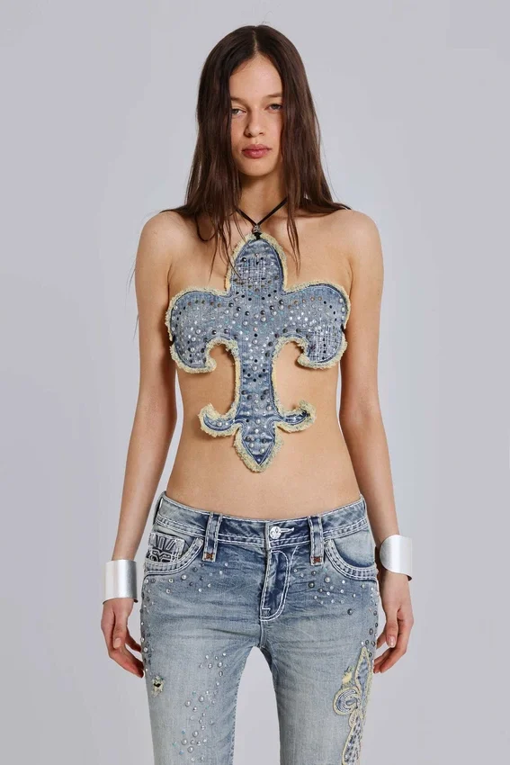 Rock Revival Oberteil mit Nieten und Fleur-de-Lis-Motiv