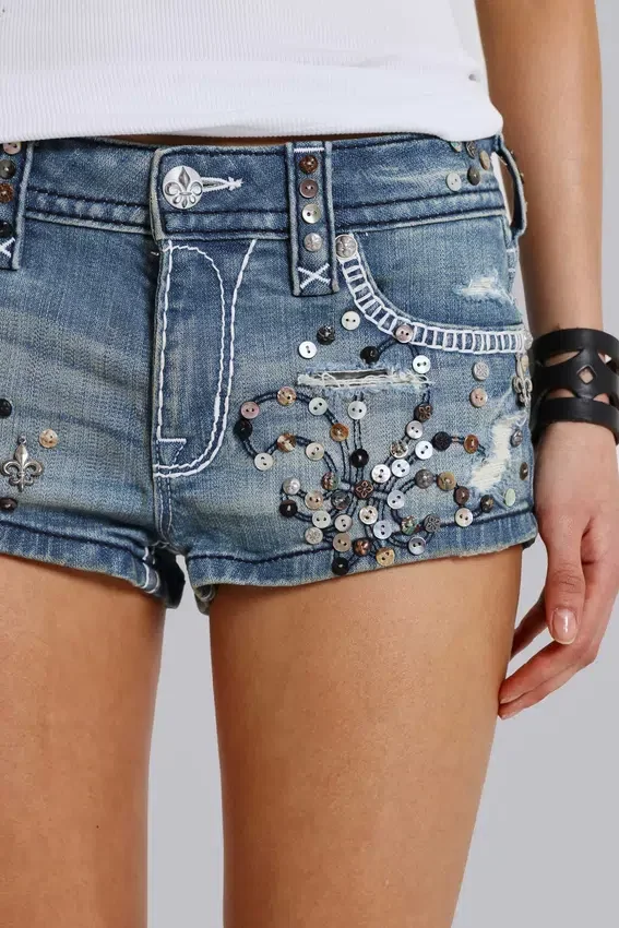 Rock Revival verzierte Denim-Minishorts
