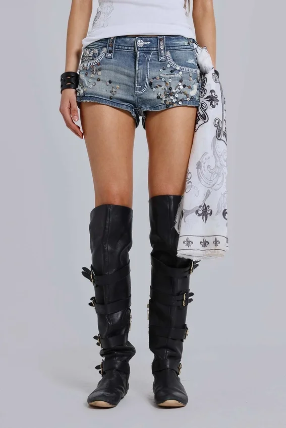 Rock Revival verzierte Denim-Minishorts