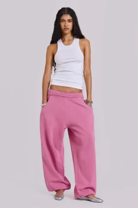 Rosa, weite Monster Joggers mit Umschlag