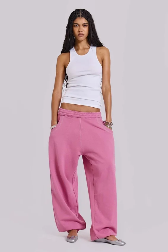 Rosa, weite Monster Joggers mit Umschlag