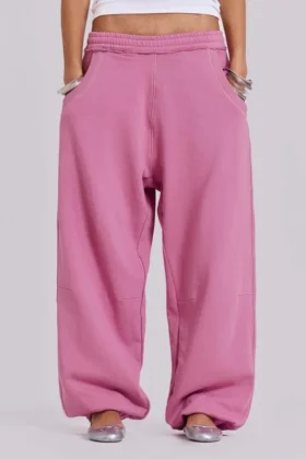 Rosa, weite Monster Joggers mit Umschlag