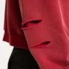 Roter, sonnenverblasster Hoodie mit Reißverschluss und Waffelpiqué-Futter