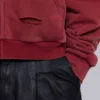Roter, sonnenverblasster Hoodie mit Reißverschluss und Waffelpiqué-Futter