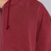 Roter, sonnenverblasster Hoodie mit Reißverschluss und Waffelpiqué-Futter