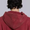 Roter, sonnenverblasster Hoodie mit Reißverschluss und Waffelpiqué-Futter
