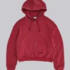 Roter, sonnenverblasster Hoodie mit Reißverschluss und Waffelpiqué-Futter