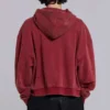 Roter, sonnenverblasster Hoodie mit Reißverschluss und Waffelpiqué-Futter