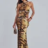 Saffra Cut-Out-Maxikleid mit Tigerprint