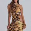 Saffra Cut-Out-Maxikleid mit Tigerprint