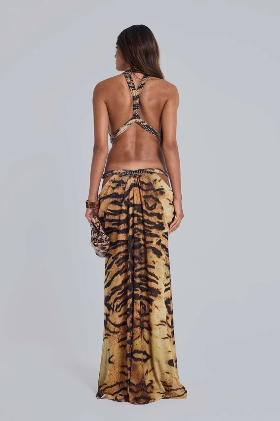 Saffra Cut-Out-Maxikleid mit Tigerprint
