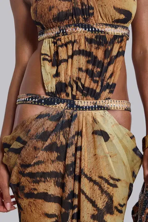Saffra Cut-Out-Maxikleid mit Tigerprint