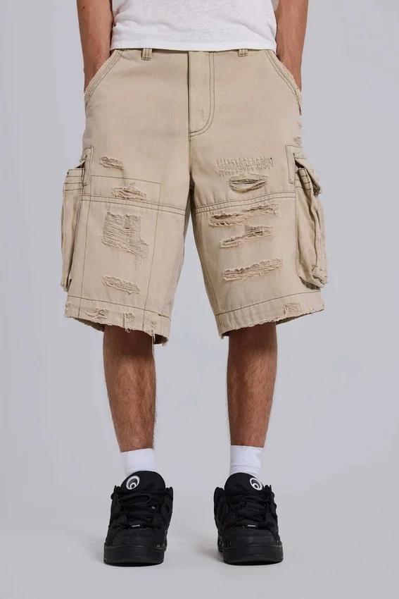 Sandfarbene Cargo-Shorts