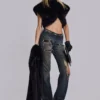 Saskia 2-in-1-Stola aus Kunstfell in Schwarz
