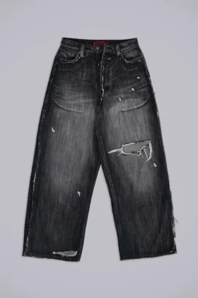 Schwarze, abgenutzte XL Colossus Jeans