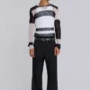 Schwarze Anzughose mit Bootcut und gestuftem Saum