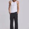 Schwarze Anzughose „Stacked Bootcut“ mit Nadelstreifen
