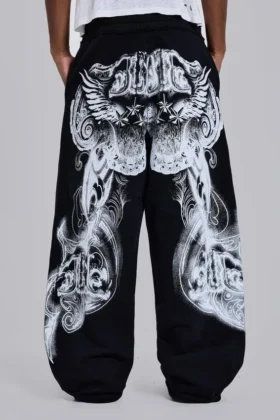 Schwarze Baggy-Monster Joggers mit Gothic-Print