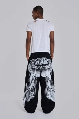 Schwarze Baggy-Monster Joggers mit Gothic-Print