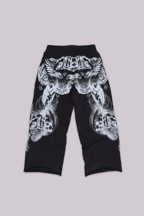 Schwarze Baggy-Monster Joggers mit Gothic-Print