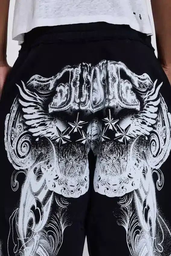 Schwarze Baggy-Monster Joggers mit Gothic-Print