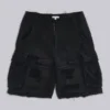 Schwarze Beach-Cargo-Shorts im Distressed-Look