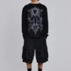 Schwarze Beach-Cargo-Shorts im Distressed-Look