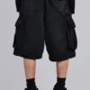 Schwarze Beach-Cargo-Shorts im Distressed-Look