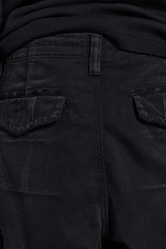 Schwarze Beach-Cargo-Shorts im Distressed-Look