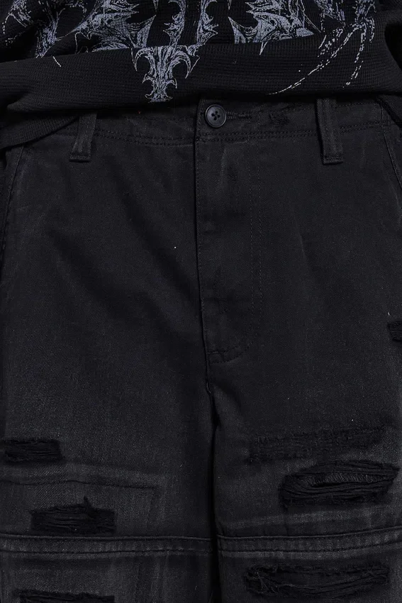 Schwarze Beach-Cargo-Shorts im Distressed-Look