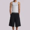 Schwarze Goliath-Baggy-Shorts mit Nadelstreifen