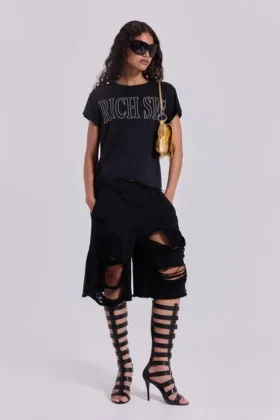Schwarze Monster-Shorts im Distressed-Look