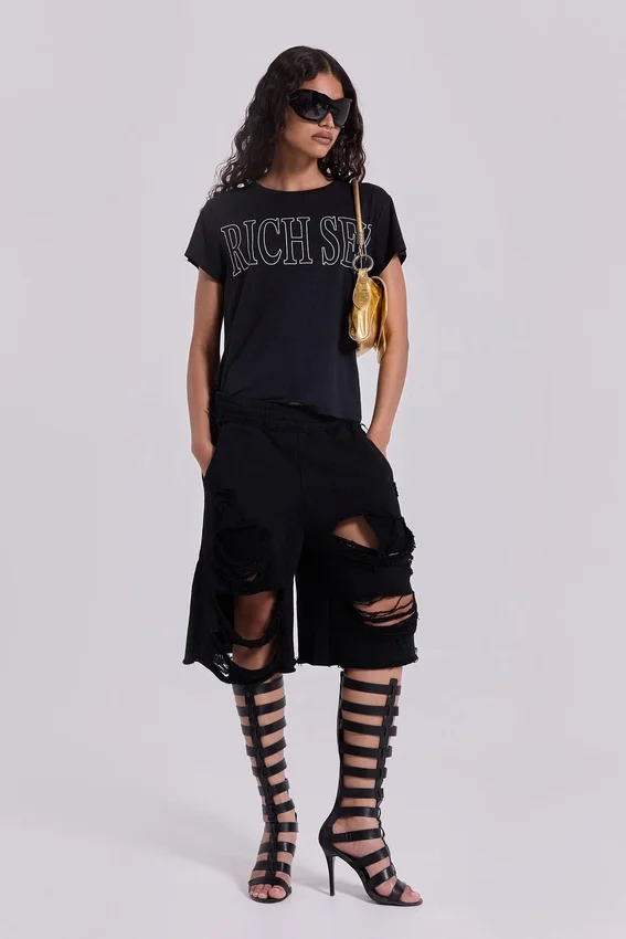 Schwarze Monster-Shorts im Distressed-Look