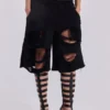 Schwarze Monster-Shorts im Distressed-Look