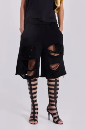 Schwarze Monster-Shorts im Distressed-Look